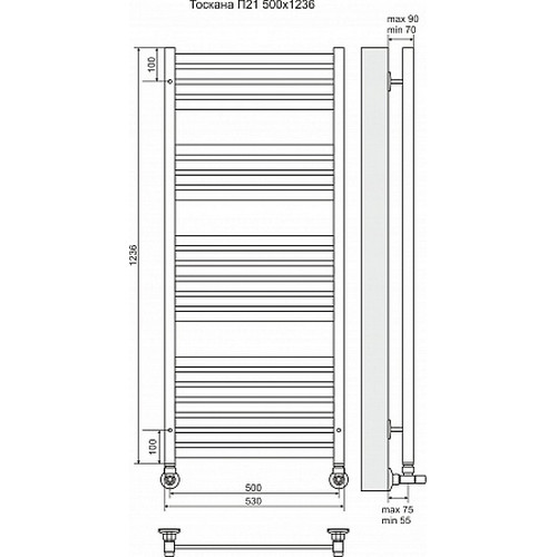 Водяной полотенцесушитель Terminus "Тоскана" П21 500х1236 