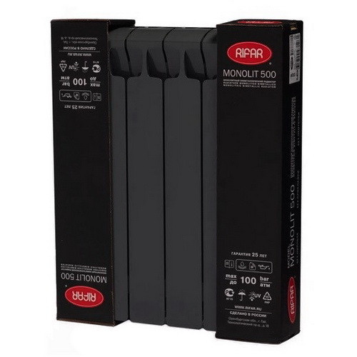 Биметаллический радиатор отопления Rifar Monolit Ventil 500 6 секций Атрацит