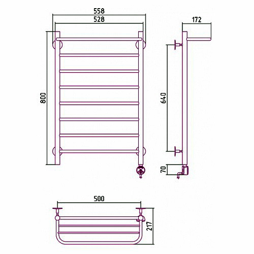 Электрический полотенцесушитель Стилье Формат 20 ТП 800х500 (Полка+7) П16 Электрический полотенцесушитель Стилье Формат 20 ТП 800х500 (Полка+7) П16