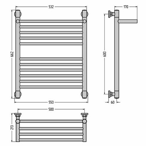 Водяной полотенцесушитель Сунержа Богема+ с полкой 600х500 (Без покрытия) Водяной полотенцесушитель Сунержа Богема+ с полкой 600х500 (Без покрытия)