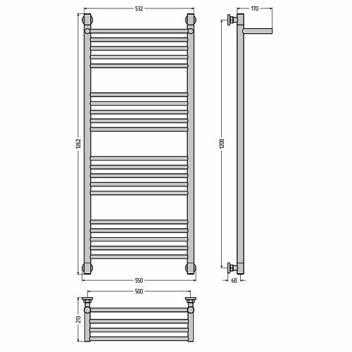 Водяной полотенцесушитель Сунержа Богема+ с полкой 1200х500 (Без покрытия) Водяной полотенцесушитель Сунержа Богема+ с полкой 1200х500 (Без покрытия)