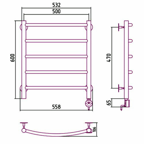 Электрический полотенцесушитель Стилье Формат 12 600х500 правый, матовый чёрный Электрический полотенцесушитель Стилье Формат 12 600х500 правый, матовый чёрный
