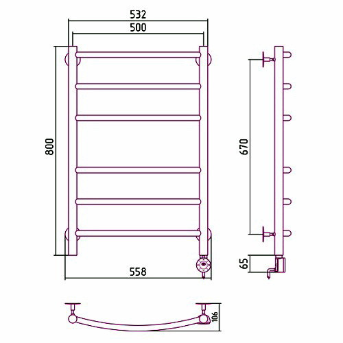 Электрический полотенцесушитель Стилье Формат 12 800х500 правый, матовый чёрный Электрический полотенцесушитель Стилье Формат 12 800х500 правый, матовый чёрный