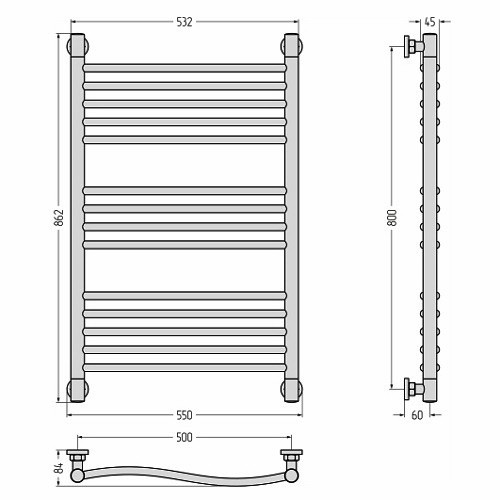 Водяной полотенцесушитель Сунержа Флюид+ 800х500 (Без покрытия) Водяной полотенцесушитель Сунержа Флюид+ 800х500 (Без покрытия)
