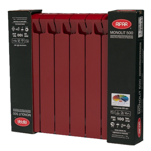 Биметаллический радиатор отопления Rifar Monolit 500 12 секций Бордо Биметаллический радиатор отопления Rifar Monolit 500 12 секций Бордо