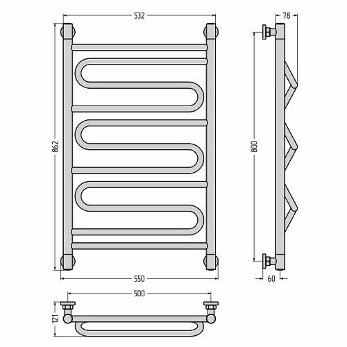 Водяной полотенцесушитель Сунержа Элегия+ 800х500 (Без покрытия)