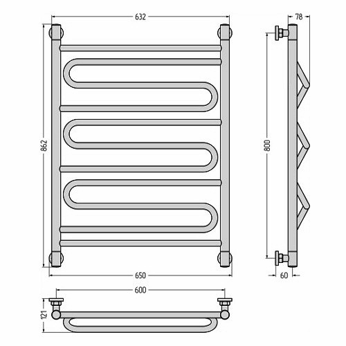 Водяной полотенцесушитель Сунержа Элегия+ 800х600 (Без покрытия)