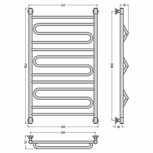 Водяной полотенцесушитель Сунержа Элегия+ 1000х600 (Без покрытия)