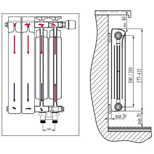 Биметаллический радиатор отопления Rifar Monolit Ventil 500 12 секций