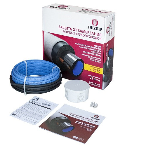 Саморегулирующийся кабель для обогрева труб Freezstop 25Вт 4 метра (готовый комплект) Саморегулирующийся кабель для обогрева труб Freezstop 25Вт 4 метра (готовый комплект)