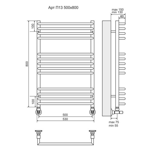 Водяной полотенцесушитель Terminus "Арт" П13 500х800