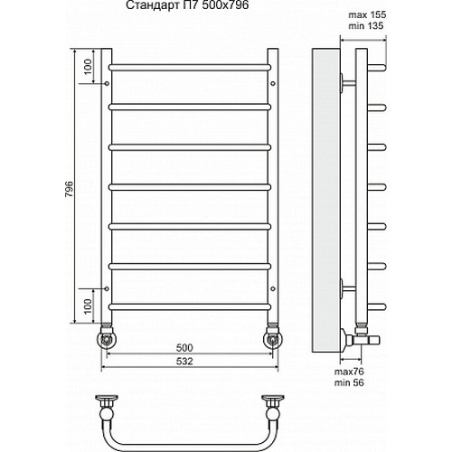Водяной полотенцесушитель Terminus "Стандарт" П7 500х796 