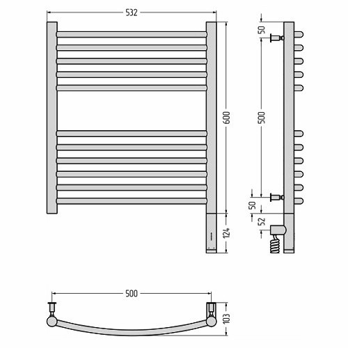 Электрический полотенцесушитель Сунержа Богема 3.0 выгнутая 600х500 МЭМ правый (Без покрытия)