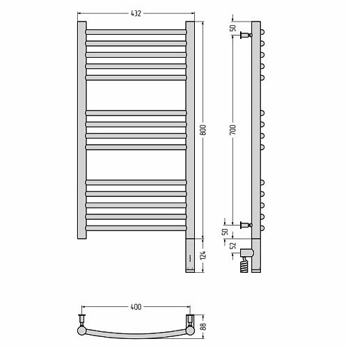 Электрический полотенцесушитель Сунержа Богема 3.0 выгнутая 800х400 МЭМ правый (Без покрытия)