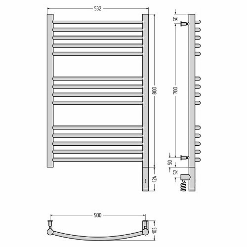 Электрический полотенцесушитель Сунержа Богема 3.0 выгнутая 800х500 МЭМ правый (Без покрытия)