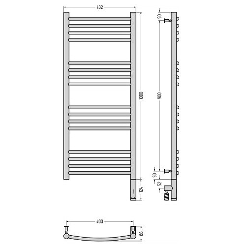Электрический полотенцесушитель Сунержа Богема 3.0 выгнутая 1000х400 МЭМ правый (Без покрытия)
