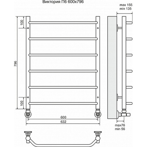 Водяной полотенцесушитель Terminus "Виктория" П6 600х796