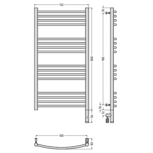 Электрический полотенцесушитель Сунержа Богема 3.0 выгнутая 1000х500 МЭМ правый (Без покрытия)