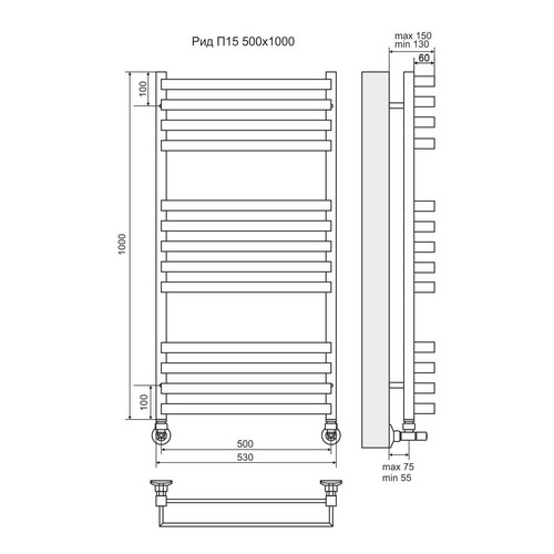 Водяной полотенцесушитель Terminus "Рид" П13 500х1000