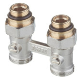 Узел нижнего подключения Rehau G 1/2 x G 3/4, двойной прямой, никелированный