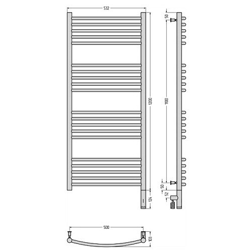 Электрический полотенцесушитель Сунержа Богема 3.0 выгнутая 1200х500 МЭМ правый (Без покрытия)