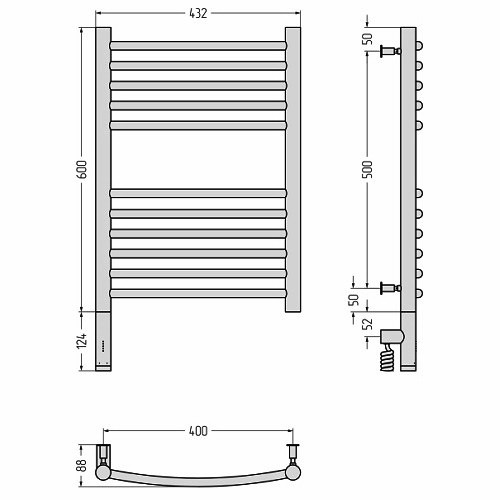 Электрический полотенцесушитель Сунержа Богема 3.0 выгнутая 600х400 МЭМ левый (Без покрытия)