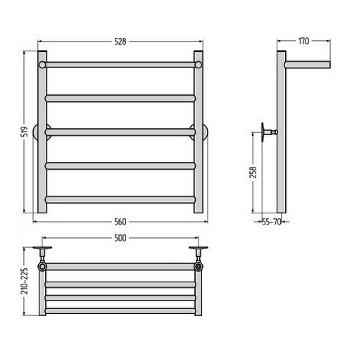 Водяной полотенцесушитель Стилье Универсал-54 600х500 (Полка + 4) П 21 (Без покрытия)