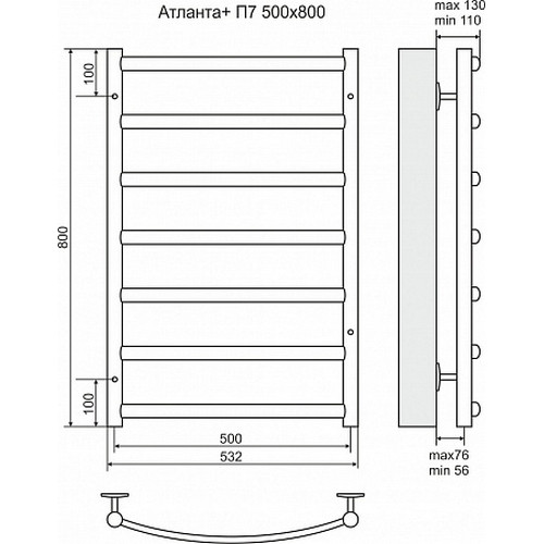 Водяной полотенцесушитель Terminus "Атланта+" П7 500х800