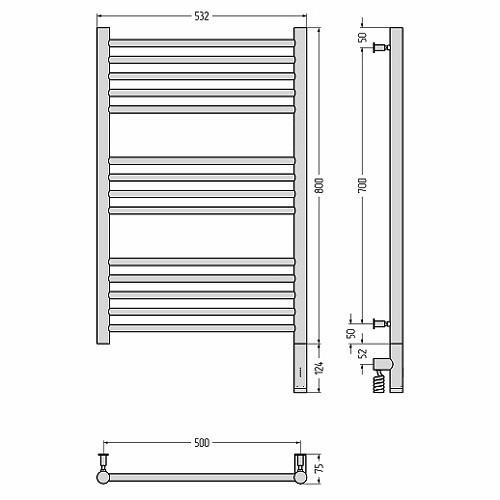 Электрический полотенцесушитель Сунержа Богема 3.0 прямая 800х500 МЭМ правый (Без покрытия)
