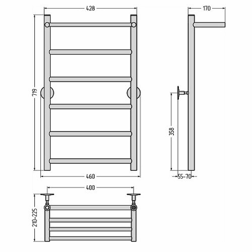 Водяной полотенцесушитель Стилье Универсал-54 800х400 (Полка + 5) П 21 (Без покрытия)