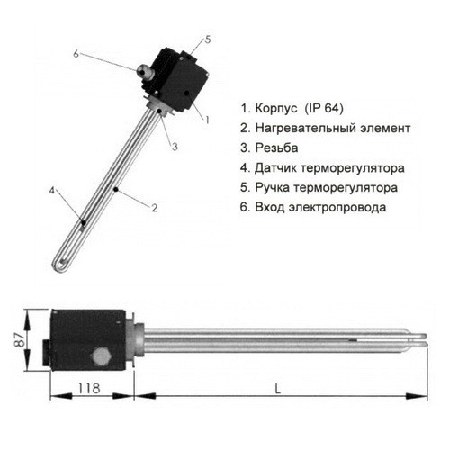Трубчатый нагревательный элемент (ТЭН) регулируемый ITEX-3X 6 кВт Трубчатый нагревательный элемент (ТЭН) регулируемый ITEX-3X 6 кВт