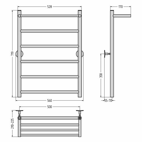 Водяной полотенцесушитель Стилье Универсал-54 800х500 (Полка + 5) П 21 (Без покрытия)