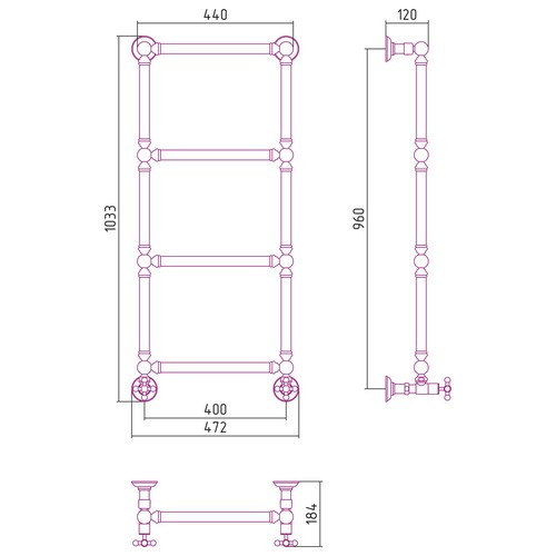 Водяной полотенцесушитель Сунержа Ренессанс 1304 960x400 античное белое золото Водяной полотенцесушитель Сунержа Ренессанс 1304 960x400 античное белое золото