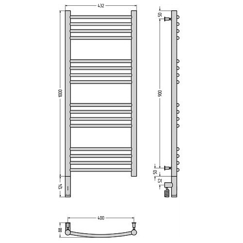 Электрический полотенцесушитель Сунержа Богема 3.0 выгнутая 1000х400 МЭМ левый (Без покрытия)