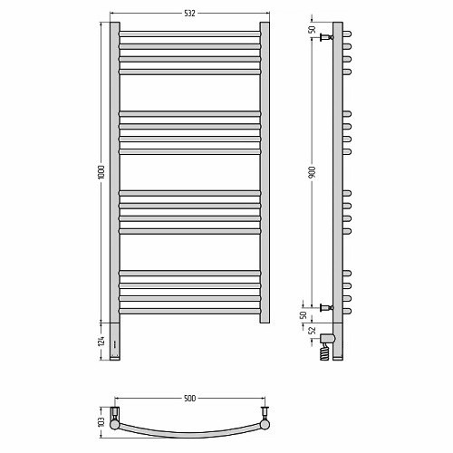 Электрический полотенцесушитель Сунержа Богема 3.0 выгнутая 1000х500 МЭМ левый (Без покрытия)