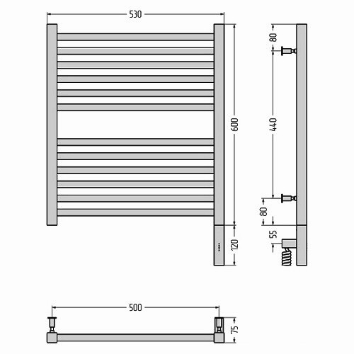 Электрический полотенцесушитель Сунержа Модус 3.0 600х500 МЭМ правый (Без покрытия)