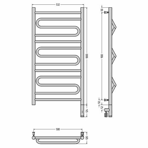 Электрический полотенцесушитель Сунержа Элегия 3.0 1000х500 МЭМ правый (Без покрытия)