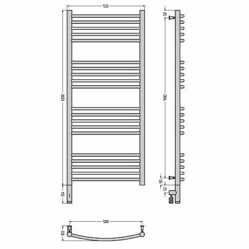 Электрический полотенцесушитель Сунержа Богема 3.0 выгнутая 1200х500 МЭМ левый (Без покрытия)