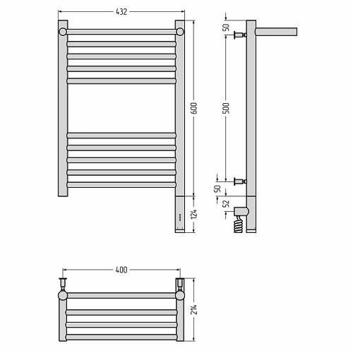 Электрический полотенцесушитель Сунержа Богема 3.0 с полкой 600х400 МЭМ правый (Без покрытия)