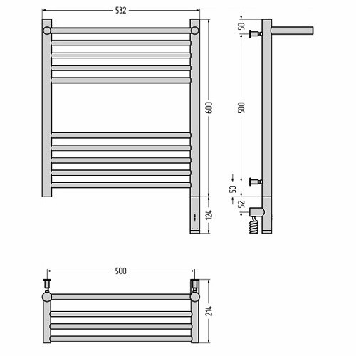 Электрический полотенцесушитель Сунержа Богема 3.0 с полкой 600х500 МЭМ правый (Без покрытия)