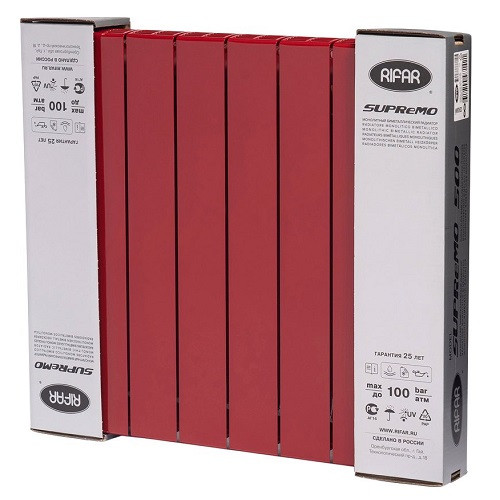 Биметаллический радиатор отопления Rifar SUPReMO 500 10 секций Бордо