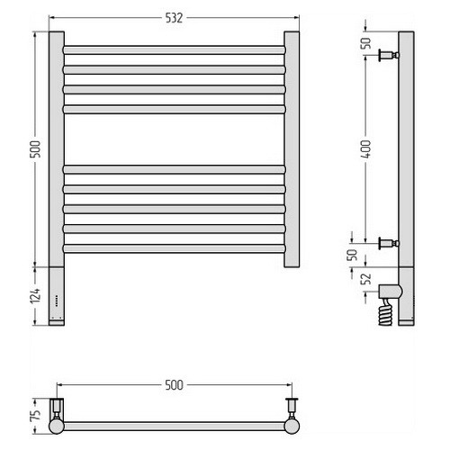 Электрический полотенцесушитель Сунержа Богема 3.0 прямая 500х500 МЭМ левый (Без покрытия) Электрический полотенцесушитель Сунержа Богема 3.0 прямая 500х500 МЭМ левый (Без покрытия)