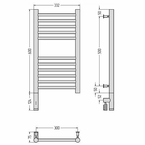 Электрический полотенцесушитель Сунержа Богема 3.0 прямая 600х300 МЭМ левый (Без покрытия) Электрический полотенцесушитель Сунержа Богема 3.0 прямая 600х300 МЭМ левый (Без покрытия)