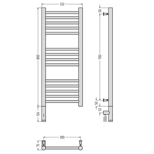Электрический полотенцесушитель Сунержа Богема 3.0 прямая 800х300 МЭМ левый (Без покрытия) Электрический полотенцесушитель Сунержа Богема 3.0 прямая 800х300 МЭМ левый (Без покрытия)