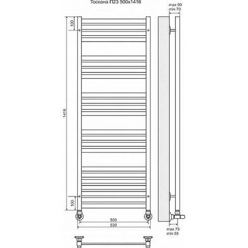 Водяной полотенцесушитель Terminus "Тоскана" П23 500х1416