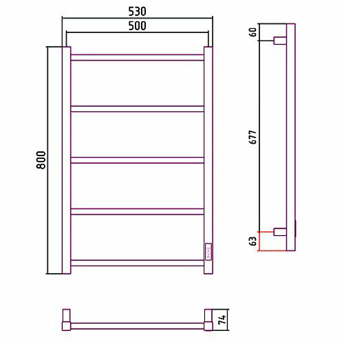 Электрический полотенцесушитель Стилье Формат 26 800х500, правый, матовый чёрный Электрический полотенцесушитель Стилье Формат 26 800х500, правый, матовый чёрный