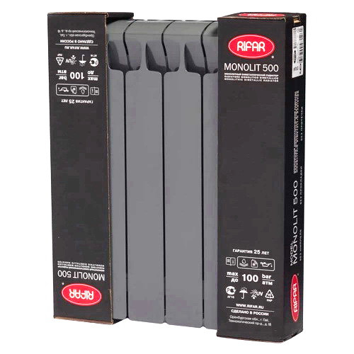 Биметаллический радиатор отопления Rifar Monolit 500 10 секций Титан