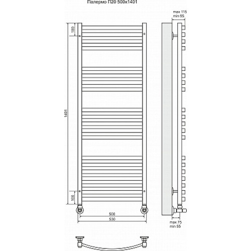 Водяной полотенцесушитель Terminus "Палермо" П20 500х1401
