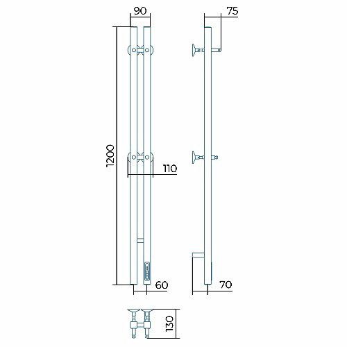Электрический полотенцесушитель Larusso Прайм Дуэт П3 80х1200, RAL 9005 (глубокий черный)