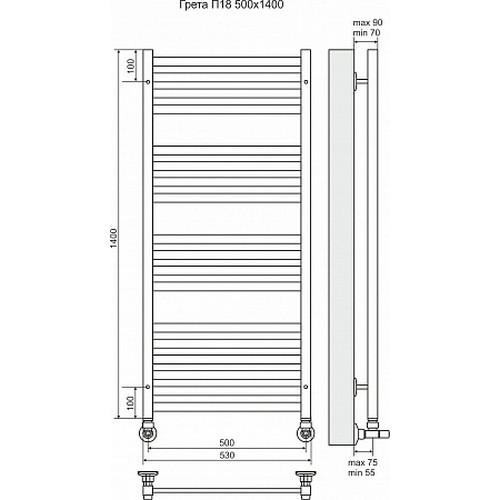 Водяной полотенцесушитель Terminus "Грета" П18 500х1400